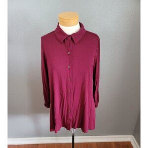 Kim Rogers Women’s Shirt Maroon Size Medium 3 /4 Sleeve Collared Button Up Top